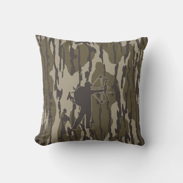 Archery hunting bottomland camo bow hunting throw pillow (Front)