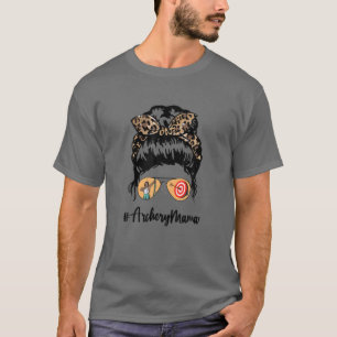 Archery Mama Messy Hair Bun Leopard Women Mother's T-Shirt