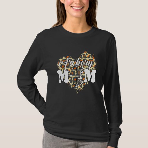 Archery Mom Leopard Heart Game Day Cheer Mom Mothe T_Shirt