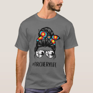 Archery Mom Life Messy Bun Hair Glasses Mother's D T-Shirt