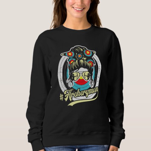 Archery Mom Life Messy Bun Hair Glasses Sweatshirt