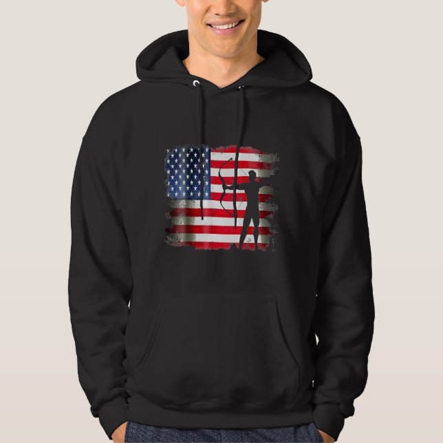 Archery Patriotic American Flag 4th Of July Archer Hoodie (Front)