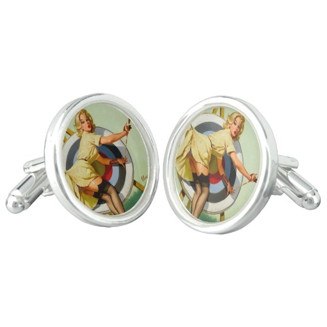 Archery Pin-Up Girl Cufflinks (Angled)
