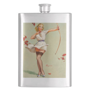 Archery Pin-Up Girl Hip Flask