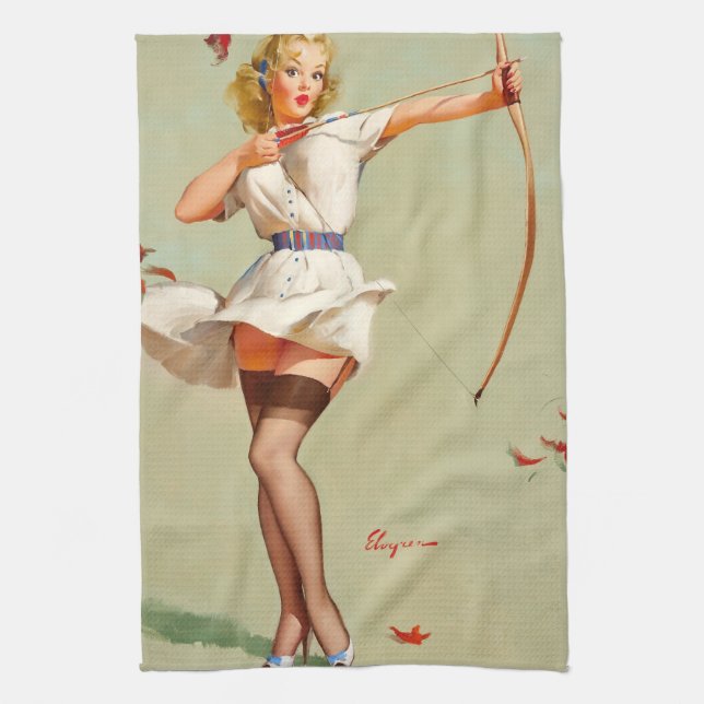 Archery Pin-Up Girl Kitchen Towel (Vertical)