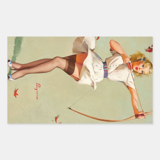 Archery Pin-Up Girl Rectangular Sticker (Front)