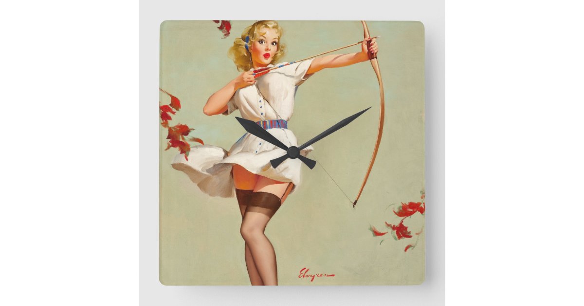 Archery Pin-Up Girl Square Wall Clock | Zazzle