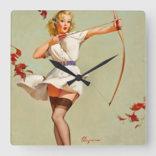 Archery Pin-Up Girl Square Wall Clock