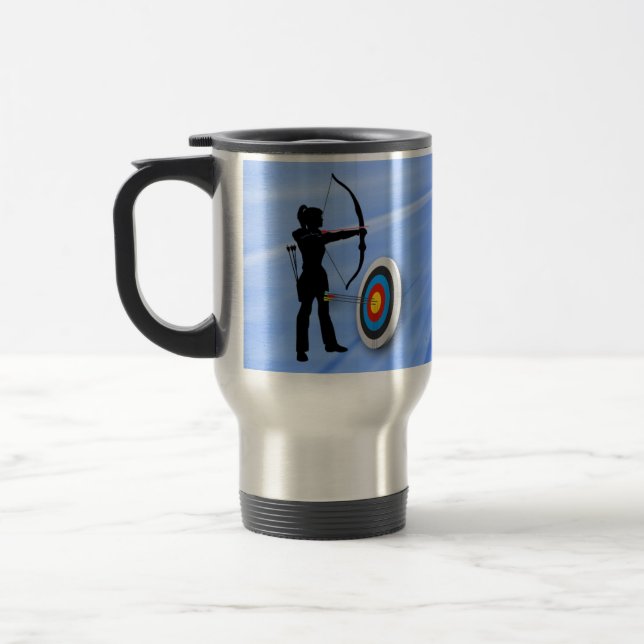 Archery Sport archer silhouett Target personalize  Travel Mug (Left)