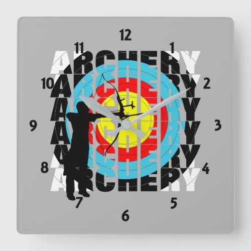 Archery Sport Cool Typography Archers Graphic Square Wall Clock