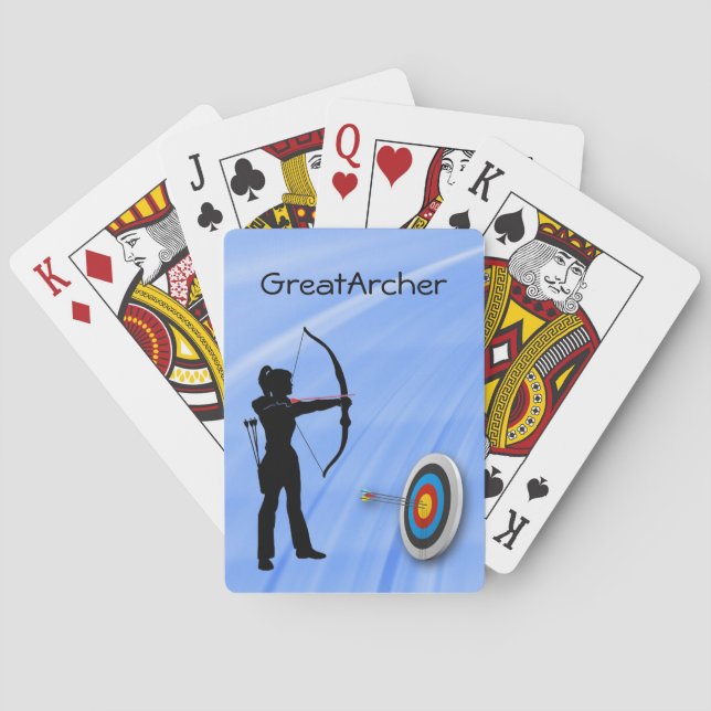 Archery Sport female archer and target Personalize Poker Cards (Back)