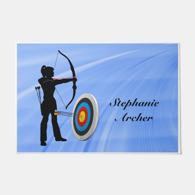 Archery Sport Female Archer Target personalize Doormat (Front)