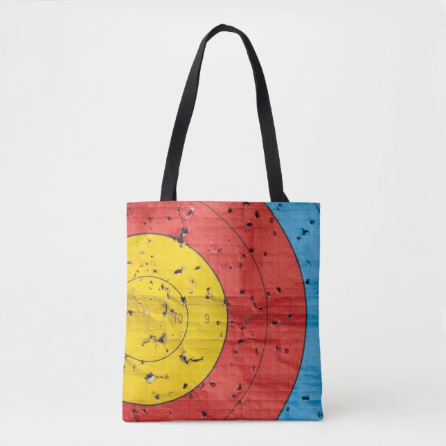 Archery target close up with many arrow holes tote bag (Front)