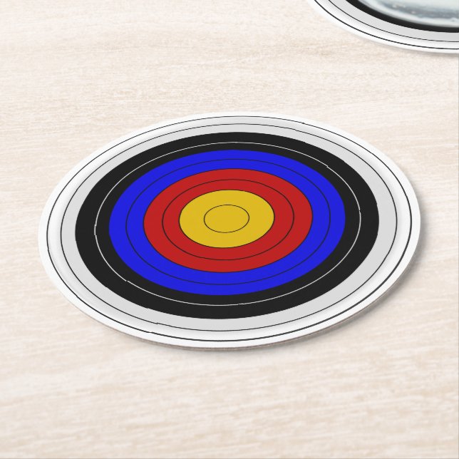 Archery Target Design Round Paper Coaster (Angled)