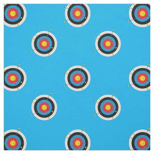 Archery Targets and Arrows Pattern on Blue Fabric