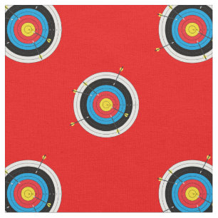 Archery Targets and Arrows Pattern on Red Fabric