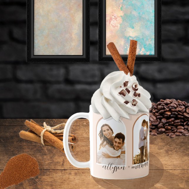 Arches 4 Photo Blush | Terracotta Couple + Names C Coffee Mug (Creator Uploaded)