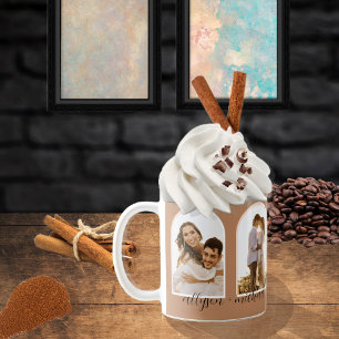 Arches 4 Photo Cinnamon Couple + Names Coffee Mug