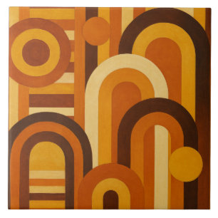 Arches and Sunspots Retro MCM Geometric Design Ceramic Tile