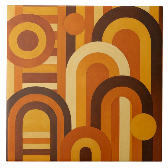 Arches and Sunspots Retro MCM Geometric Design Ceramic Tile (Front)
