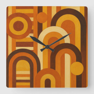 Arches and Sunspots Retro MCM Geometric Design Square Wall Clock