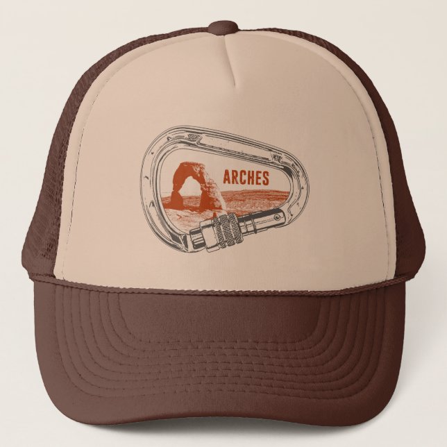 Arches National Park Climbing Carabiner Trucker Hat (Front)