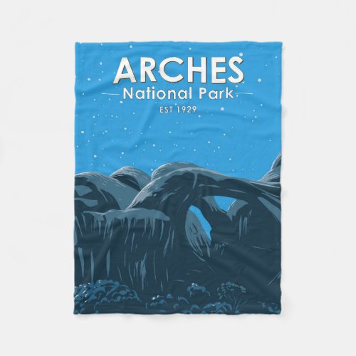 Arches National Park Double Arch Night Sky Vintage Fleece Blanket