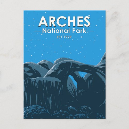 Arches National Park Double Arch Night Sky Vintage Postcard