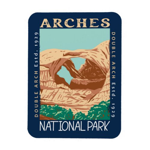 Arches National Park Double Arch Retro Distressed Magnet