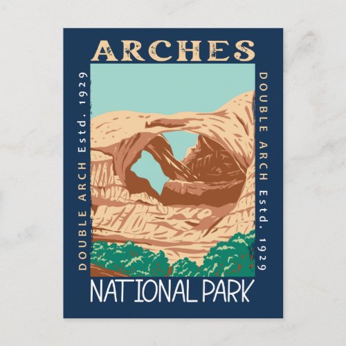 Arches National Park Double Arch Retro Distressed Postcard