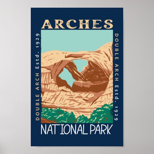Arches National Park Double Arch Retro Distressed Poster