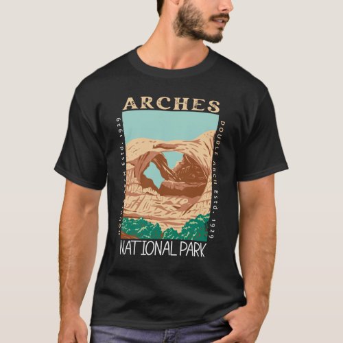 Arches National Park Double Arch Retro Distressed T_Shirt