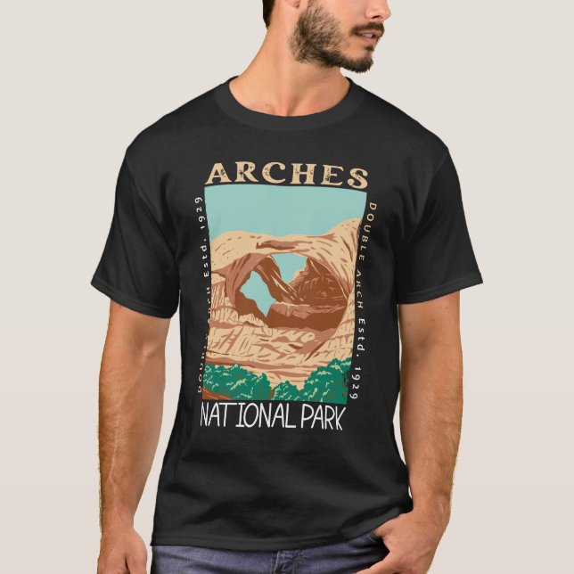 Arches National Park Double Arch Retro Distressed T-Shirt (Front)