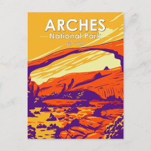 Arches National Park Double Arch Sunset Vintage Postcard