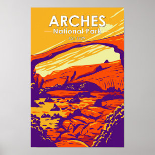 Arches National Park Double Arch Sunset Vintage  Poster
