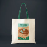 Arches National Park Double Arch Tote Bag<br><div class="desc">Arches vector artwork design. The park lies north of Moab in the state of Utah. Bordered by the Colorado River in the southeast,  it’s known as the site of more than 2, 000 natural sandstone arches.</div>