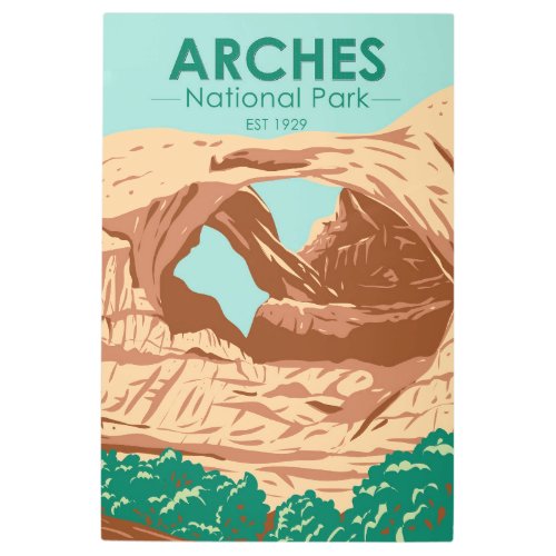 Arches National Park Double Arch Vintage Metal Print