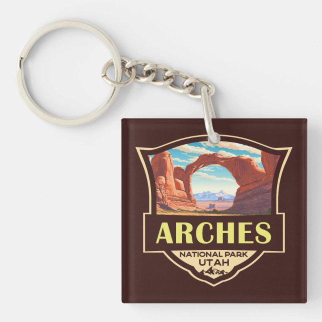 Arches National Park Illustration Retro Keychain (Front)