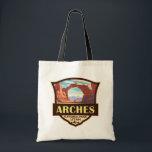 Arches National Park Illustration Retro Tote Bag<br><div class="desc">Arches vector artwork design. The park lies north of Moab in the state of Utah. Bordered by the Colorado River in the southeast,  it’s known as the site of more than 2, 000 natural sandstone arches.</div>