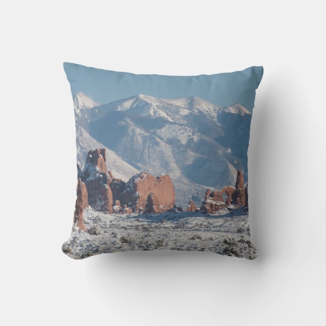 Arches National Park in Winter Throw Pillow (Front)