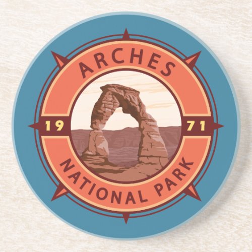 Arches National Park Retro Compass Emblem Coaster