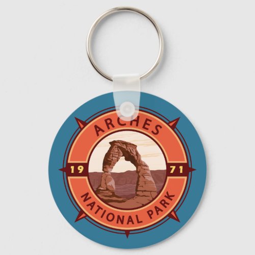 Arches National Park Retro Compass Emblem Keychain
