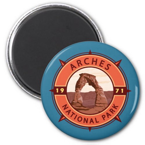 Arches National Park Retro Compass Emblem Magnet