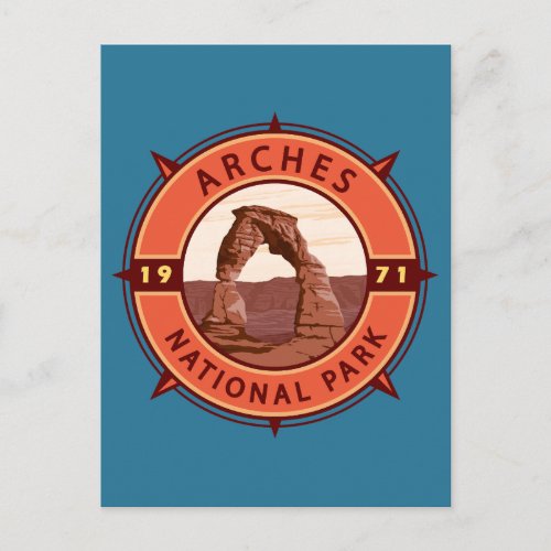 Arches National Park Retro Compass Emblem Postcard