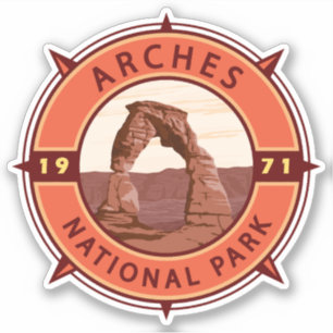 Arches National Park Retro Compass Emblem Sticker