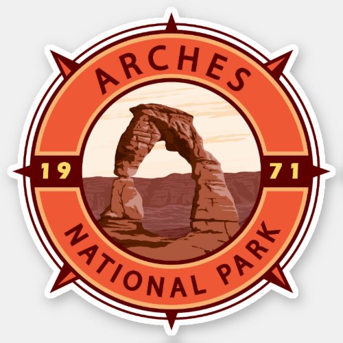 Arches National Park Retro Compass Emblem Sticker