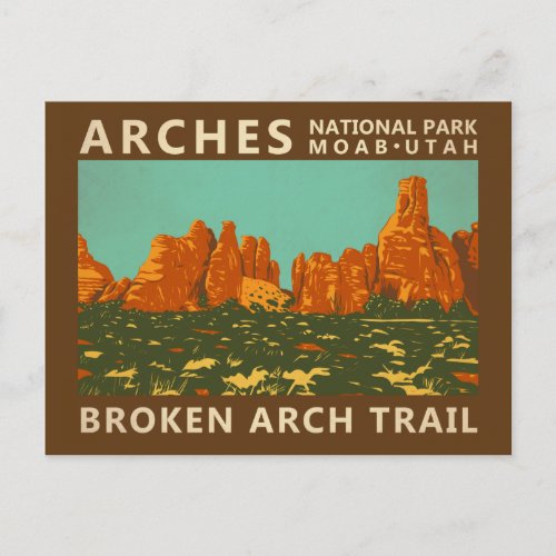 Arches National Park Utah Broken Arch Trail Retro Postcard