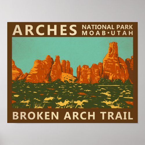 Arches National Park Utah Broken Arch Trail Retro  Poster