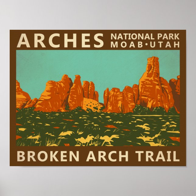 Arches National Park Utah Broken Arch Trail Retro  Poster (Front)