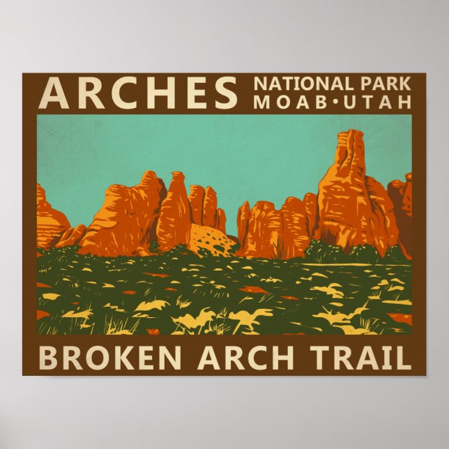 Arches National Park Utah Broken Arch Trail Retro  Poster (Front)